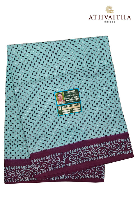 Madurai Heritage Rani Sungudi Polka Dot With Contrast Border Withoutzari  - 10.5Yards Madisar