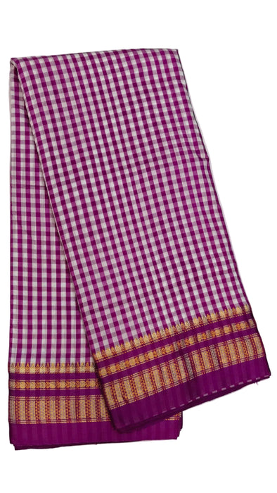 Timeless Ilkal Tradition, Woven with Zari Elegance -Magenta & White Checks with a Deep Purple