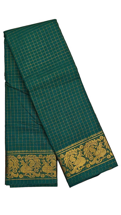 Sungudi Cotton Zari Checks Saree – Handcrafted Elegance from Madurai -Bottle Green