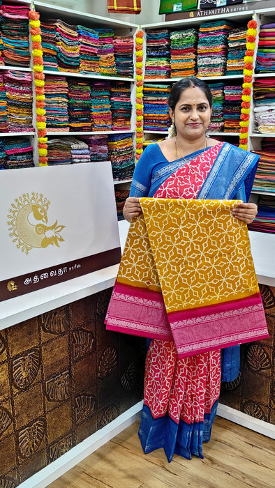 Rani Sungudi Sarees Double Side Silve Tissue Border Fancy Wax Print