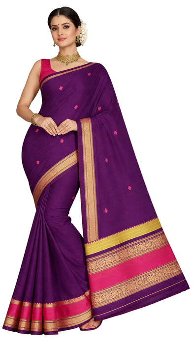 Rani Handloom Rich Cotton Saree – DarkPurple Thread Border
