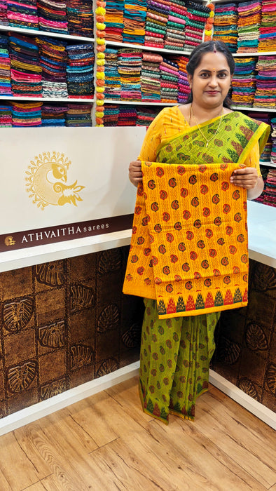 Rani Sungudi Cotton Sarees Small Zari Border Self Rangoli