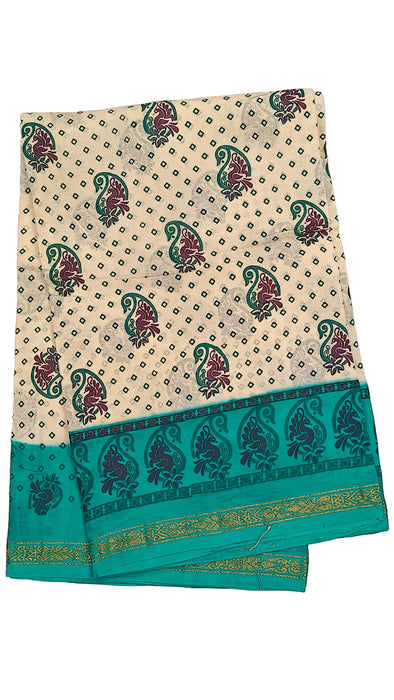 Rani Sungudi Cotton Sarees 1 Inch Double Side Border - Off White and Rama Green