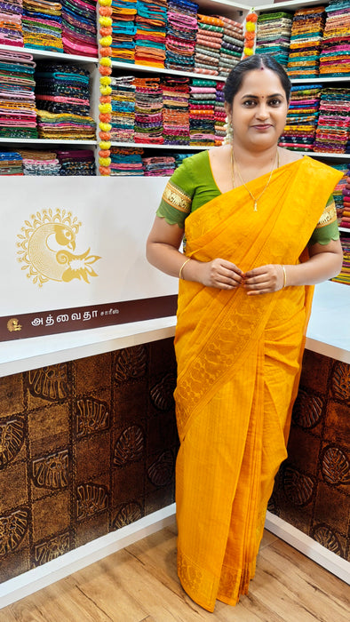 Sungudi Cotton Zari Checks Saree – Handcrafted Elegance from Madurai -Orange