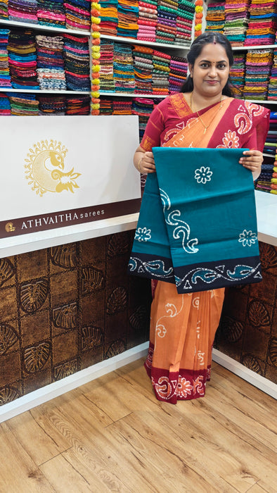 Rani Sungudi Cotton Sarees Without Zari Contrast Hand Art