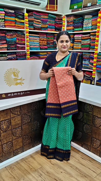 Heritage Rani Sungudi Cotton Mukkattu With Doubleside Rudraksha Border-Contrast