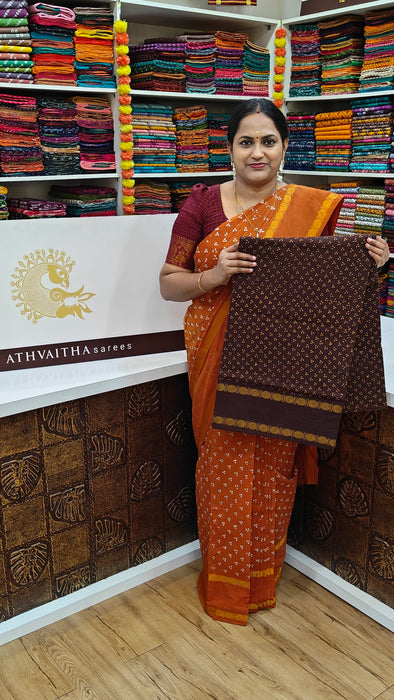 Rani Sungudi Cotton Saree With Oneside Rudraksha Border-Three Dot Self