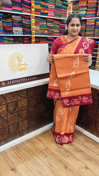 Rani Sungudi Cotton Sarees Without Zari Contrast Hand Art