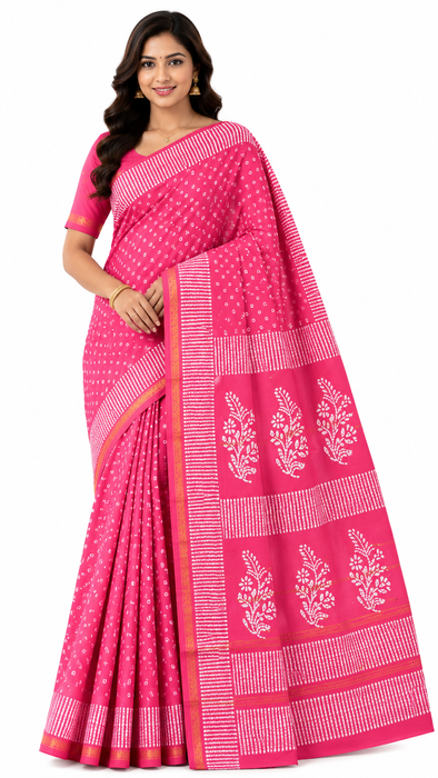 Rani Sungudi Saree Doubleside 1inch Border Self - Chakra Bandini-Peach