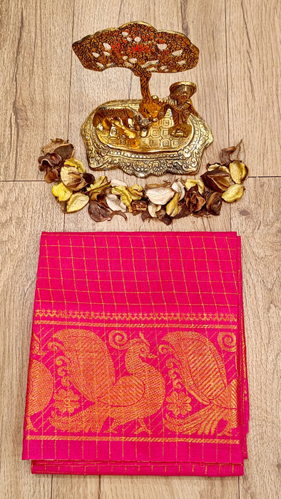 Rani Sungudi Zari Checks Blouse Material - Pink