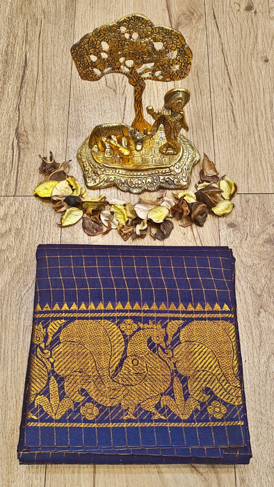 Rani Sungudi Zari Checks Blouse Material - DarkBlue