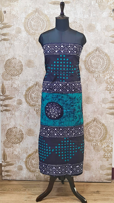 Rani 120's Soft Mul Mul Cotton Batic Top Material - DarkBlue With Green