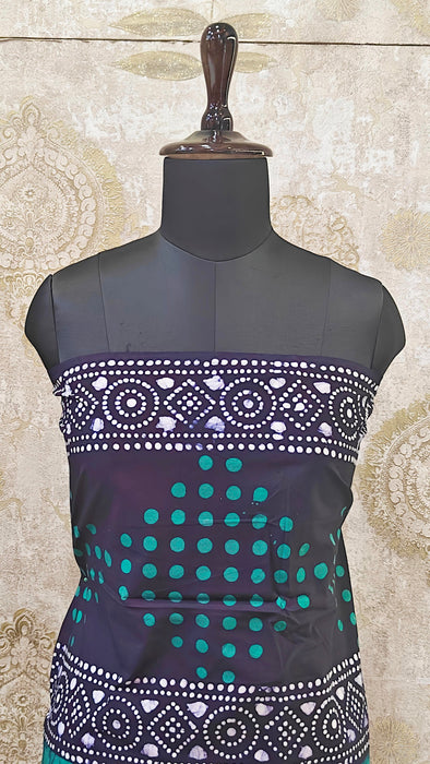 Rani 120's Soft Mul Mul Cotton Batic Top Material - DarkBlue With Green