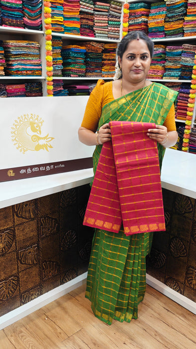 Rani Sungudi Cotton Big Zari Checks Self - Red