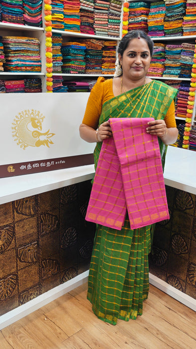 Rani Sungudi Cotton Big Zari Checks Self - Pink