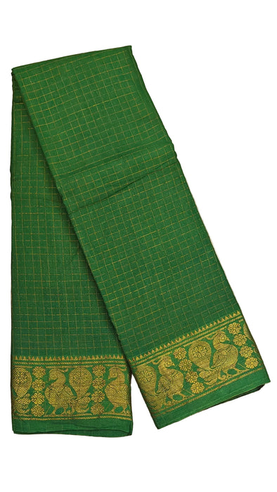 Sungudi Cotton Zari Checks Saree – Handcrafted Elegance from Madurai -OliveGreen