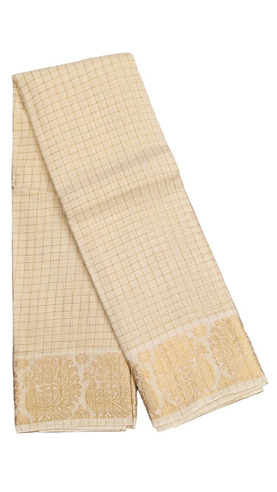 Sungudi Cotton Zari Checks Saree – Handcrafted Elegance from Madurai -Off White