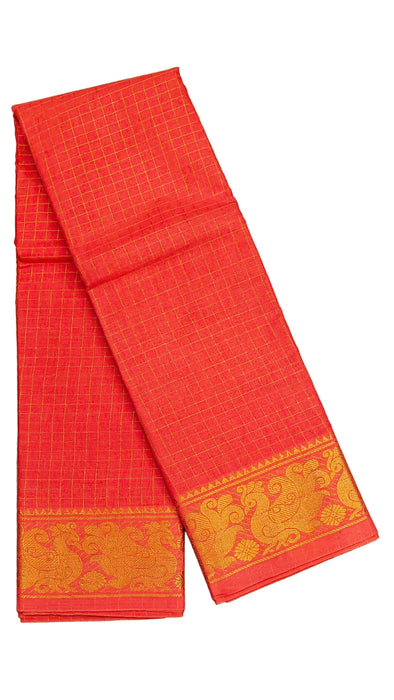 Sungudi Cotton Zari Checks Saree – Handcrafted Elegance from Madurai -Orange Red