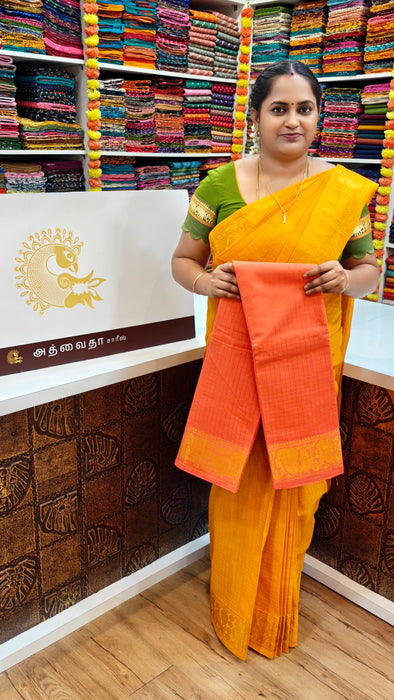Sungudi Cotton Zari Checks Saree – Handcrafted Elegance from Madurai - Light Orange