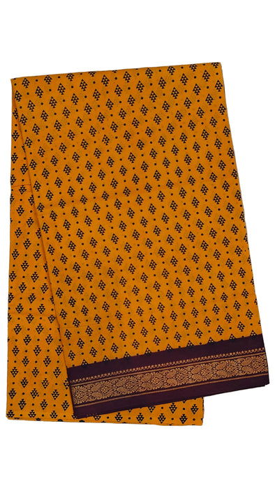 Rani Sungudi Cotton Saree OneSide Border Hand Black - Yellow With Brown