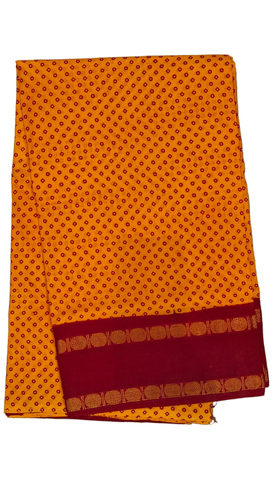 Rani Sungudi Cotton Saree Oneside Rudhraksham Contrast-Yellow With Maroon