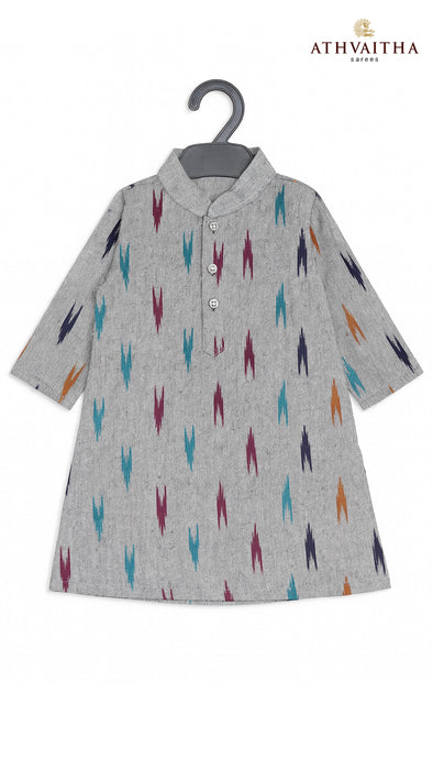 Boys Handloom Ikkat Cotton Kurta 2 Years – Grey Multicolor Print