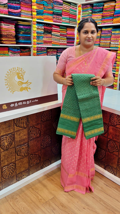 Rani Sungudi Cotton Doubleside Self Annamayil Border One Dot