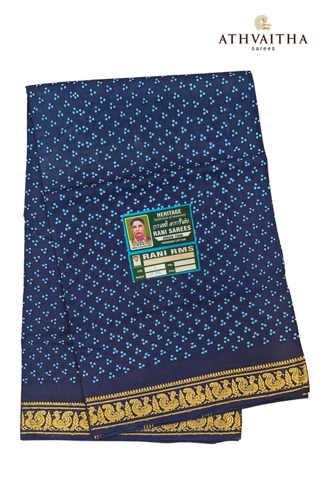 Madurai Sungudi Heritage Rani Three Dot With Doubleside Peacock Border -Self