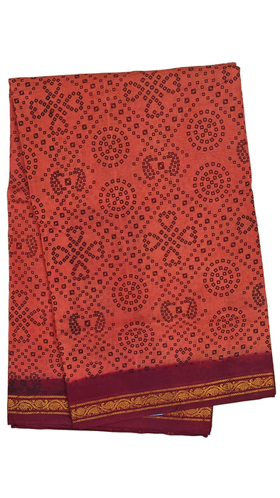Rani Sungudi Cotton Sarees Double Side Zari Border circle Dot -Redsoil-Maroon