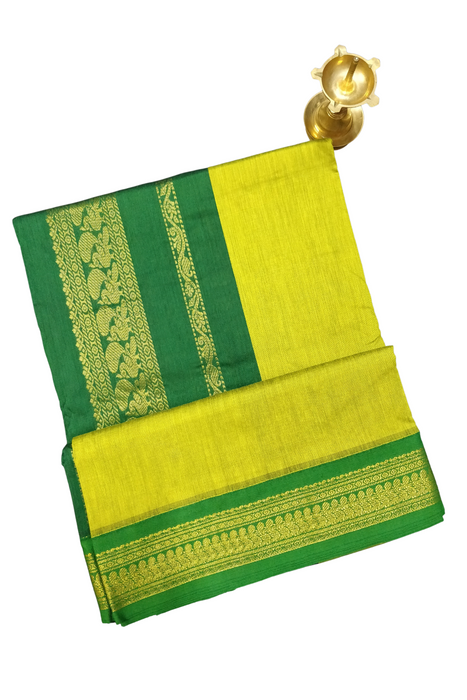Kalyani Cotton Plain Gold - Green-Dark Green