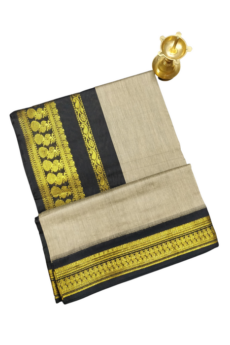 Kalyani Cotton Plain Gold - Tusser With Black