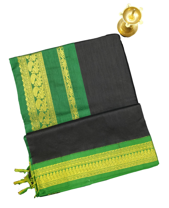 Kalyani Cotton Plain Gold - Black With Green