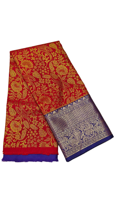 Pattu pavadai sattai Material and Langa blouse for kids and women-Crimson Red with Royal Blue