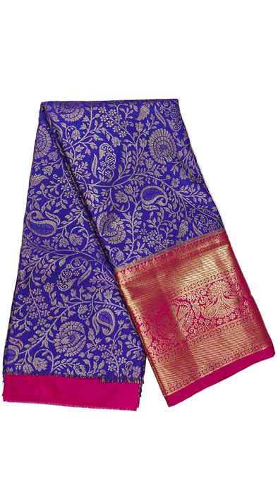 Pattu pavadai sattai Material and Langa blouse for kids and women-Royal Blue with Rani Pink