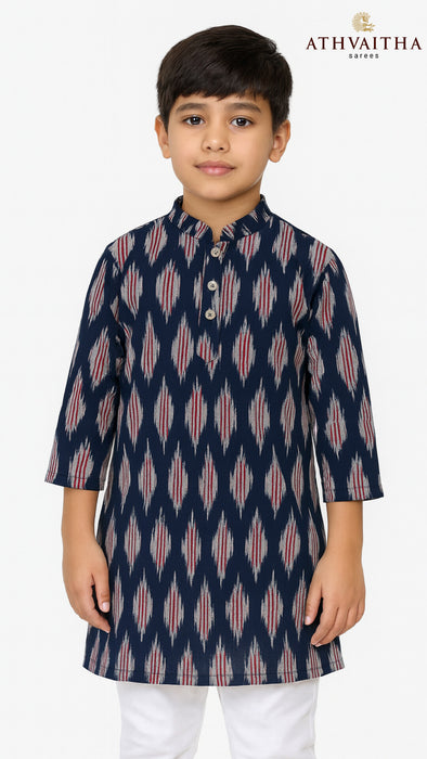 Boys Handloom Ikkat Cotton Kurta 2 Years – Blue Multicolor Print