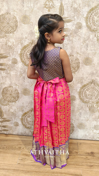 Thara Rani Pink Traditional Kids Maxi Gown With Blue Jacket