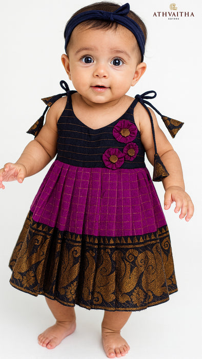 Newborn Girl Rani Sungudi Pleated Maxi Gown – 100% Pure Cotton