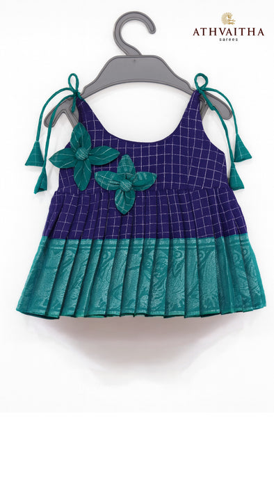 Athvaitha Newborn Girl Rani Sungudi Premium 100% Rich Cotton Pleated Maxi Gown – Handmade Baby Dress