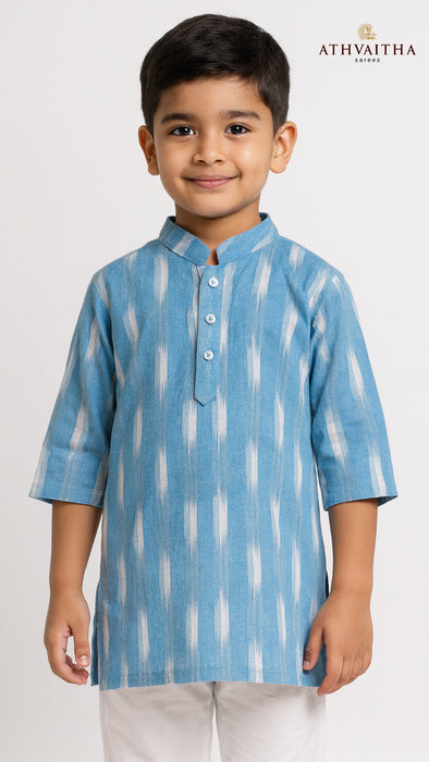 Boys Handloom Ikkat Cotton Kurta 3 Years – SkyBlue
