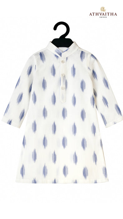 Boys Handloom Ikkat Cotton Kurta 1 Year – White
