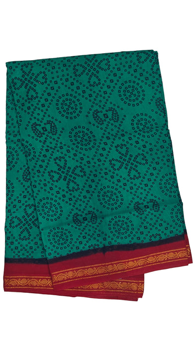 Rani Sungudi Cotton Sarees Double Side Zari Border circle Dot -Green-Red