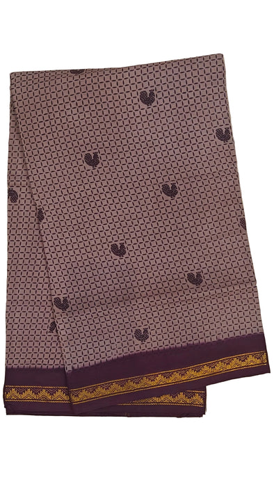 Rani Sungudi Cotton Sarees Double Side Zari Border Small mayil Print-Chocolate-Purple