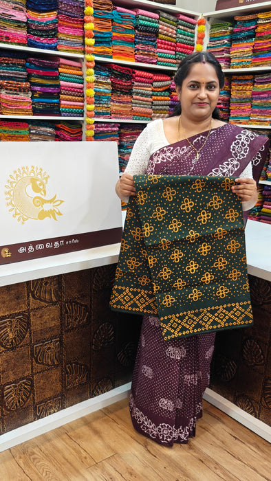 Rani Sungudi Cotton Saree Without Zari Border Flower Design Self