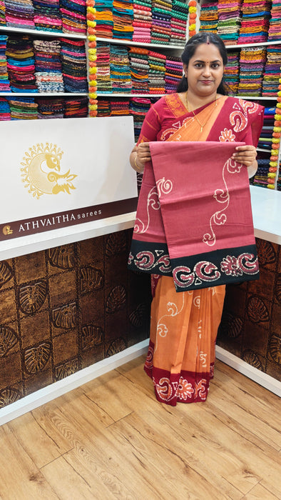 Rani Sungudi Cotton Sarees Without Zari Contrast Hand Art