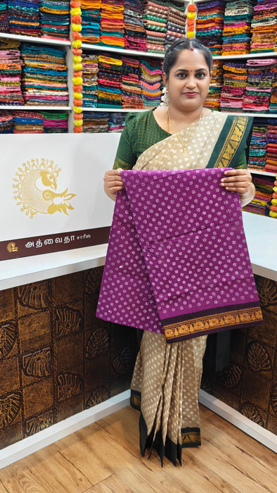 Rani Sungudi Cotton Saree One Side Small Border - Flower Dot