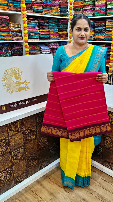 Rani Sungudi Cotton Saree With Doubleside Contrast Border Veldhari -Pink-Purple