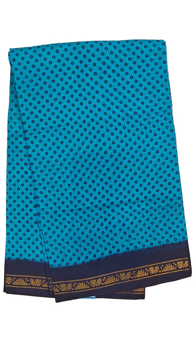 Rani Sungudi Cotton Sarees Double Side Zari Border Polka Dot -SkyBlue-Dark Blue