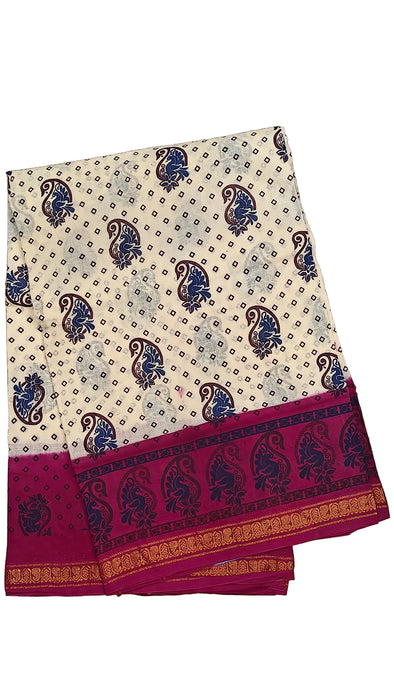 Rani Sungudi Cotton Sarees 1 Inch Double Side Border - Off White and Dark Pink