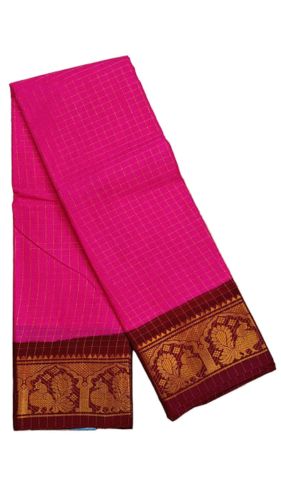 Rani Sungudi Cotton Zari Checks Contrast Double Side Boder -Pink-Purple
