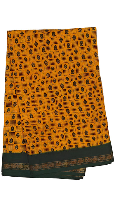 Rani Sungudi Cotton Sarees Double Side Zari Border Dot Flower - Yellow-Green